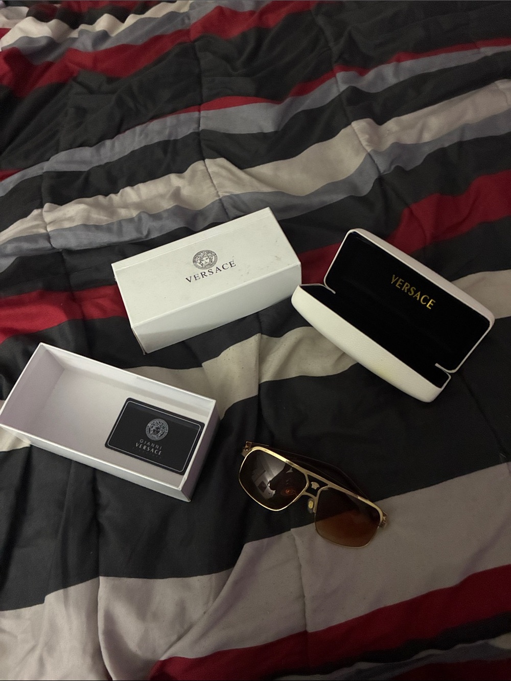 Versace Gold Frame Brown Lens Pilot Sunglasses